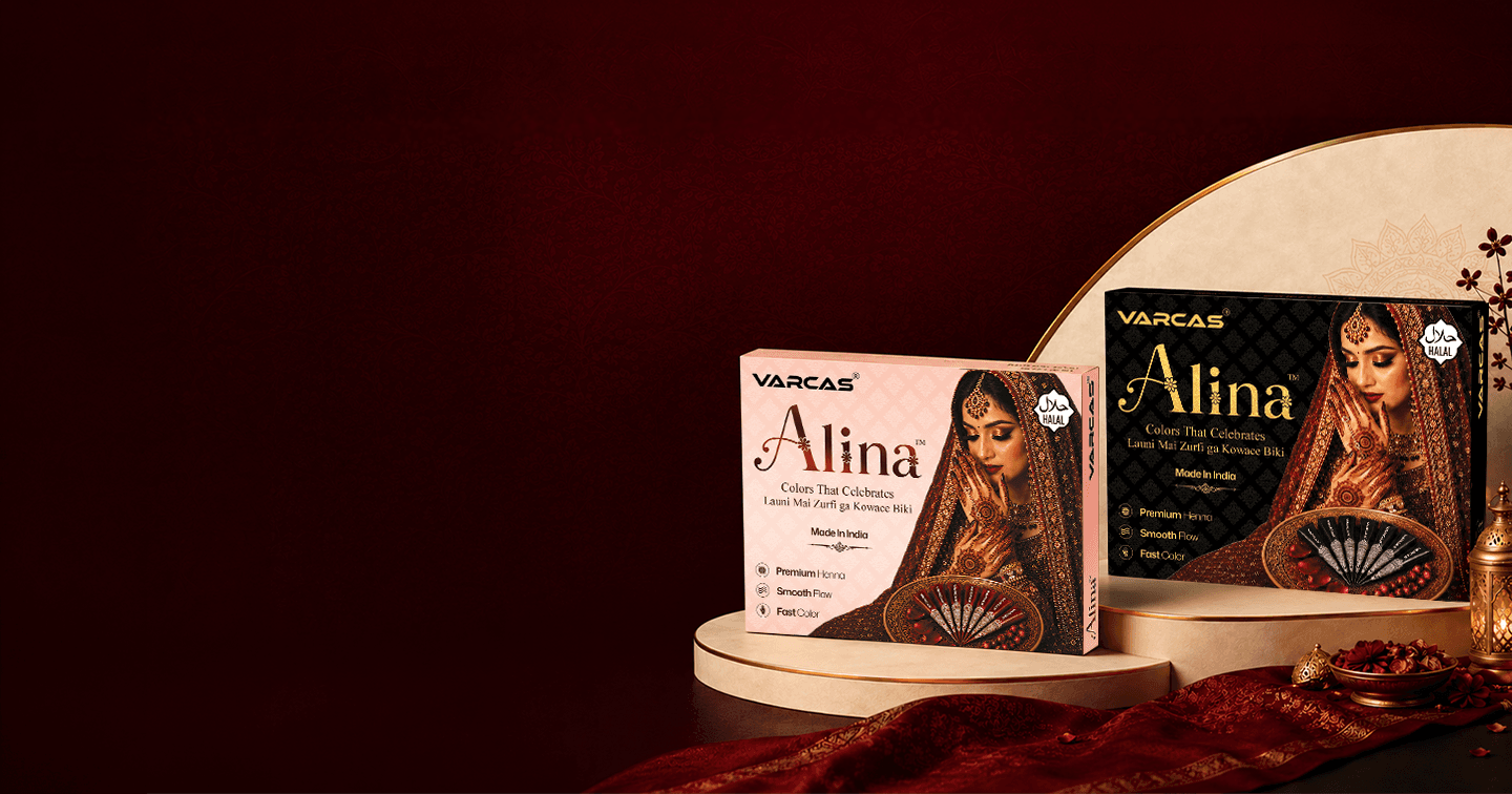 Alina henna boxes displayed on a podium